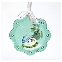 Christmas Ornament-Snowman on Emerald Green-Fenton Art Glass