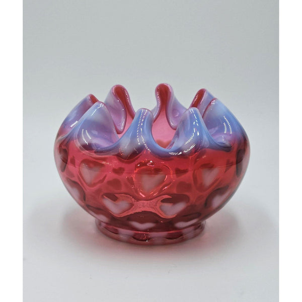 Rose Bowl-Cranberry Opalescent Heart Optic-Fenton Art Glass
