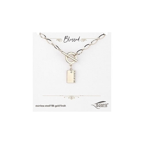 Gold Blessed Toggle Necklace-16.5"
