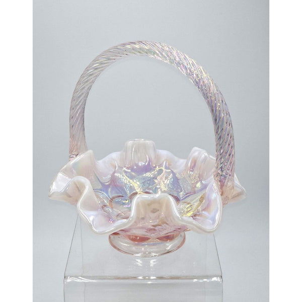 Paneled Grape Basket-Champagne Satin Opalescent -Fenton Art Glass