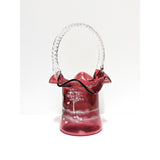 Hat Basket-Mary Gregory on Cranberry-Fenton Art Glass