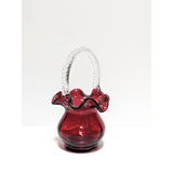 Cranberry Single Crimp Basket-Fenton Art Glass
