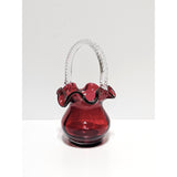 Cranberry Single Crimp Basket-Fenton Art Glass