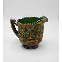 Pansies Pitcher-Emerald Green Carnival-Fenton Art Glass