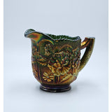 Pansies Pitcher-Emerald Green Carnival-Fenton Art Glass