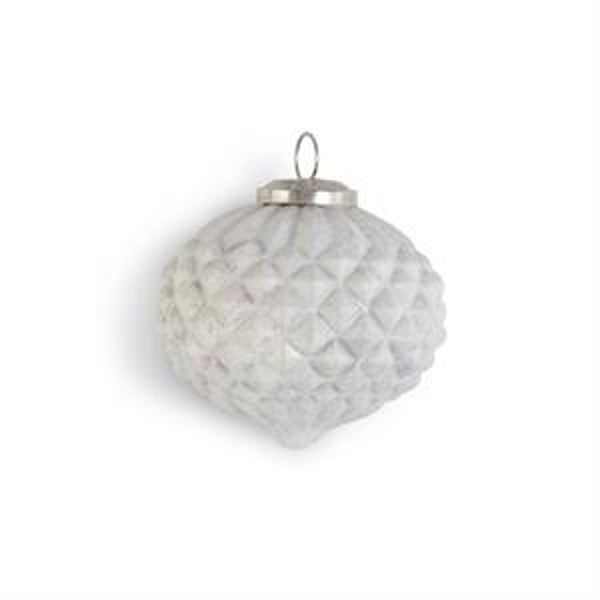 Distressed White Glass Embossed Ornament