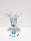 Trumpet Vase-Sand Petals on Aquamarine Opalescent Stretch-Fenton Art Glass