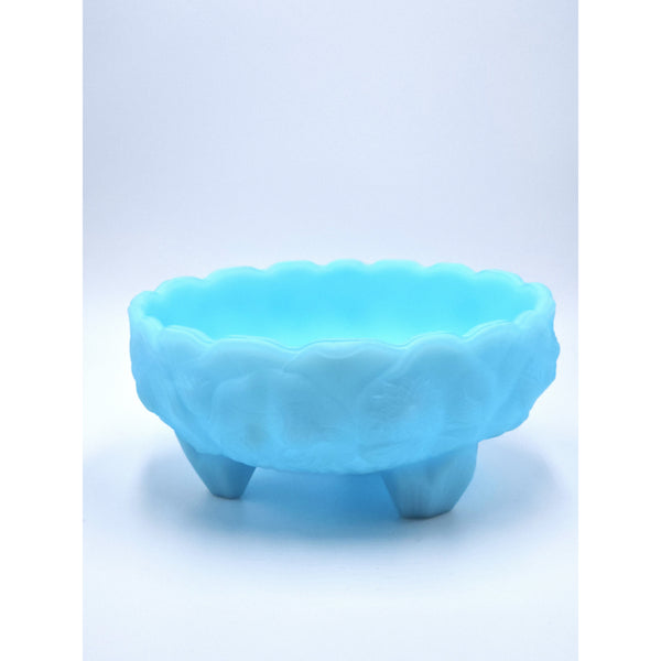 3-toed Waterlily Bowl-Blue Satin-Fenton Art Glass