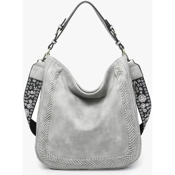 Aris Whipstitch Hobo/Crossbody with Guitar Strap - Light Grey