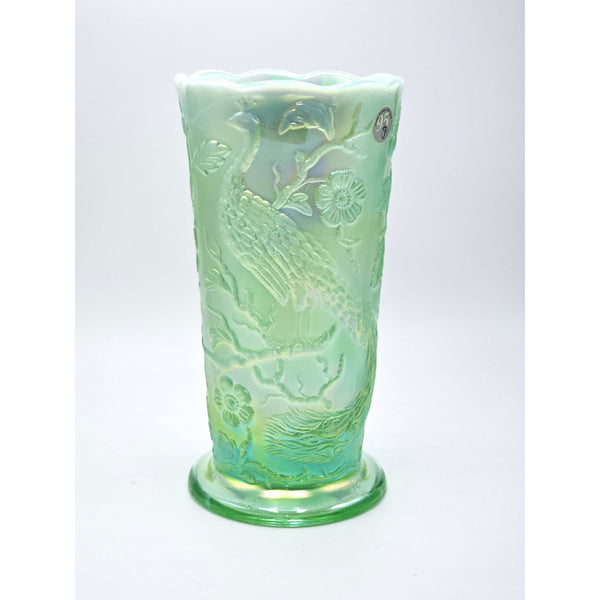 Peacock Vase-Willow Green Iridized - Fenton Art Glass