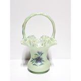 Basket-Victorian Bouquet on Sea Green Satin Iridized-Fenton Art Glass
