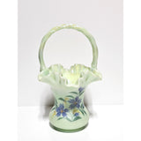 Basket-Victorian Bouquet on Sea Green Satin Iridized-Fenton Art Glass