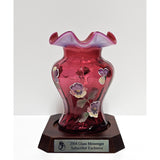 Paneled Vase-Floral on Cranberry-Fenton Art Glass