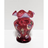 Paneled Vase-Floral on Cranberry-Fenton Art Glass