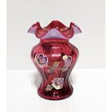 Paneled Vase-Floral on Cranberry-Fenton Art Glass