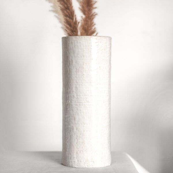 White Check Vase 13"