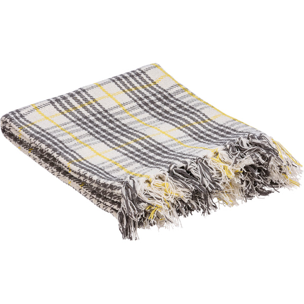 Woven Cotton Throw-Gray and Yellow
