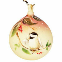 Blown Ornament - Chickadee on Burmese - Fenton Art Glass