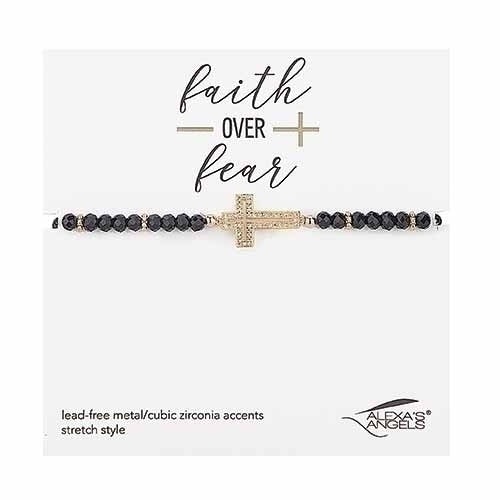 Faith Over Fear Black Beaded Cross Bracelet
