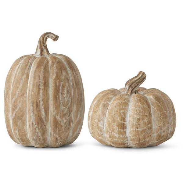 Whitewashed Wood Look Pumpkin - 7.75 Inch