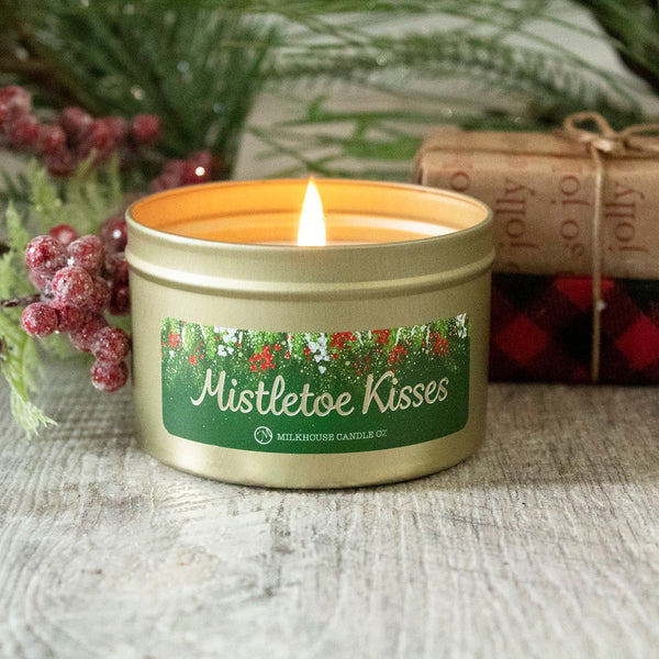 Milkhouse Candles Limited Edition 5 oz. Gold Tin-Mistletoe Kisses