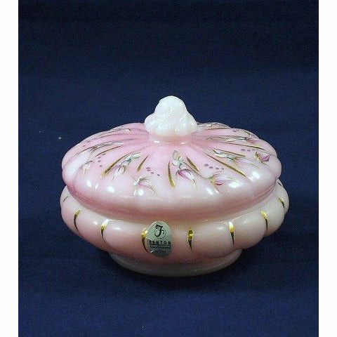 Puff Box - Rosebuds on Rosalene - Fenton Art Glass