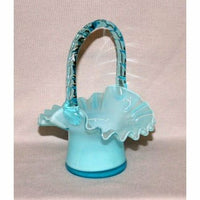 5" Basket - Blue Overlay - Fenton Art Glass