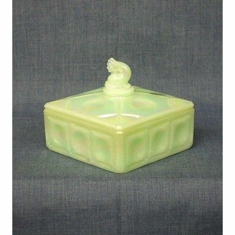 Square Trinket Box - Sea Green Satin Iridized - Fenton Art Glass