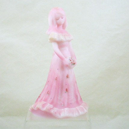 6 1/2" Bridesmaid Doll-Roses on Rosalene-Fenton Art Glass