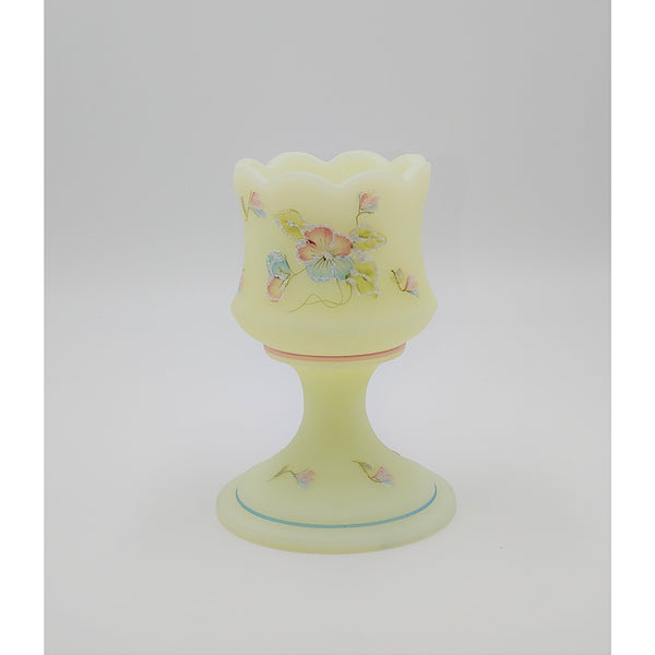 Votive Candle Cup-Pretty Pansies on Custard Satin-Fenton Art Glass